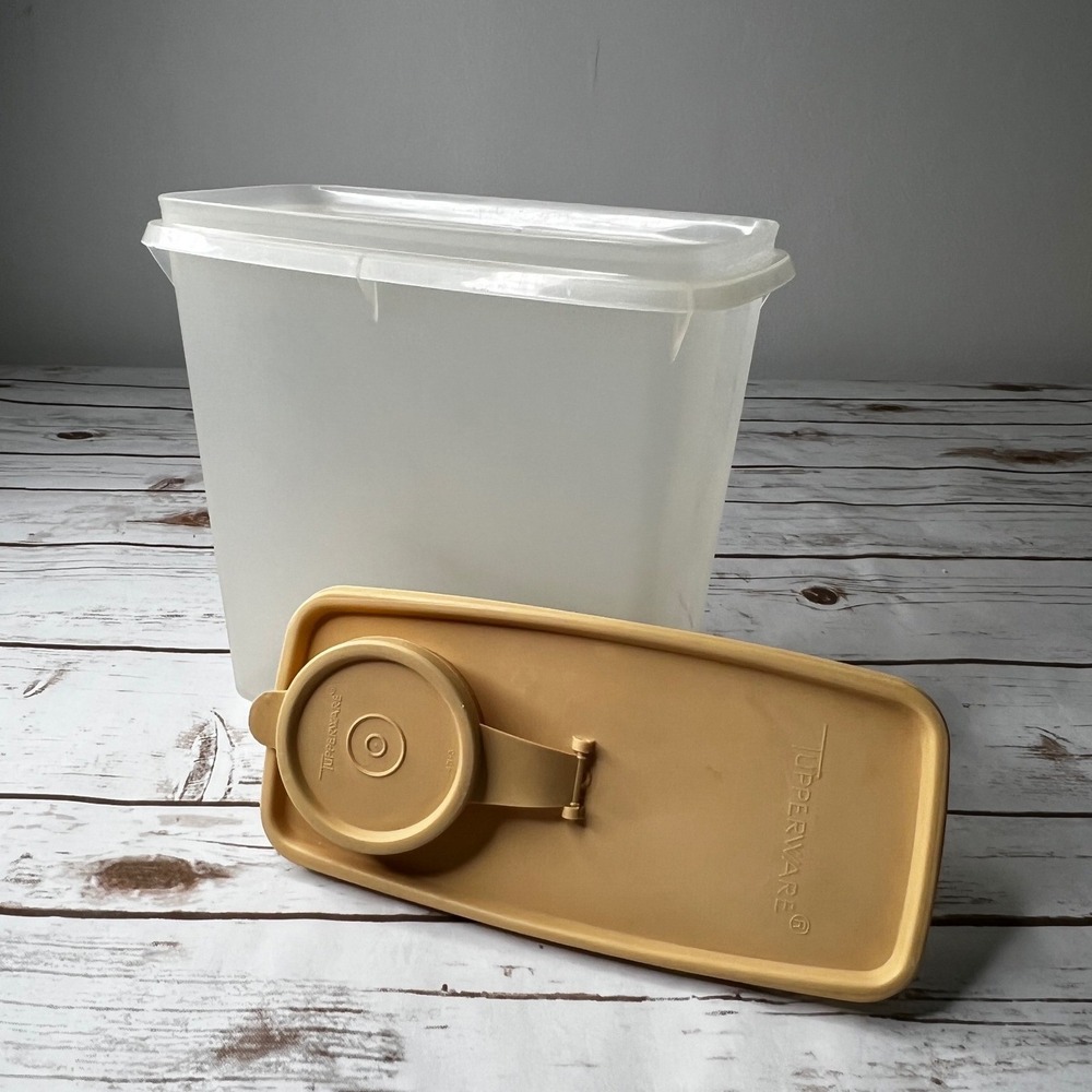 Tupperware Fair Modular Mate Super Oval 4 Tan Flip Top Pour Lid Clear Vintage OS